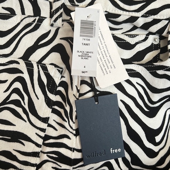 Aritzia Wilfred Free TANIT Zebra Black White Print Denim Mini Skirt SZ 4 - Picture 4 of 7